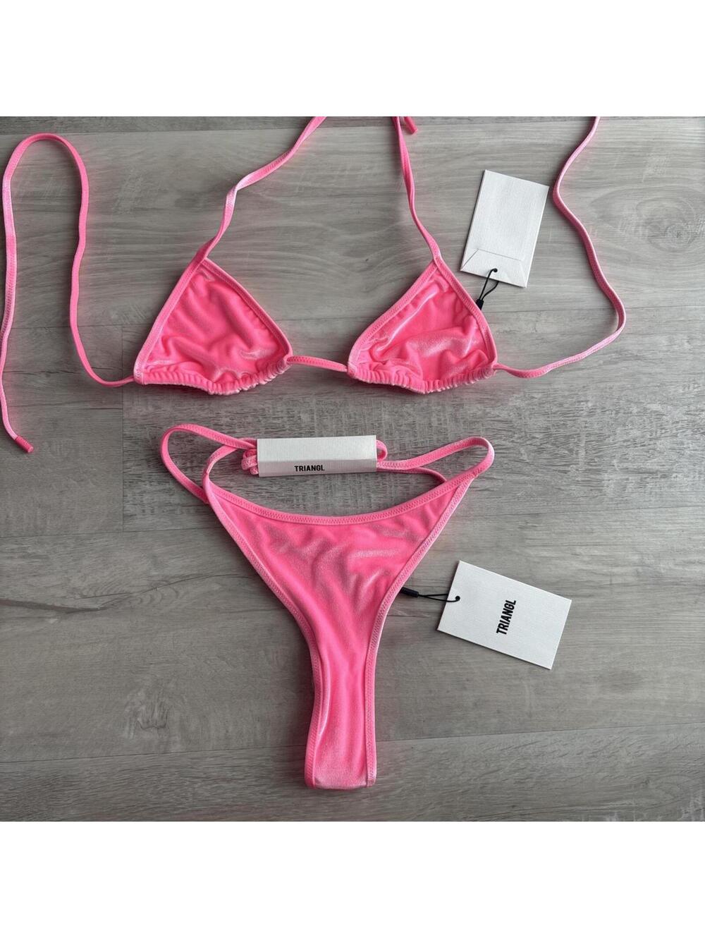 PINK CANDY VELVET Triangle Bikini Set (cheekiest) (Bag Included)